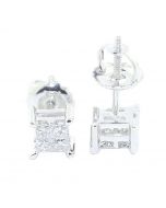 0.33cttw Princess Cut Diamond Earrings Studs Screw Back 10K White Gold 5.5mm Wide