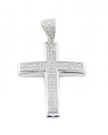 Sterling Silver Cross With CZ Pave Set 33mm Tall Cross Charm