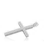 Large Cross Pendant Fanook Setting Diamond Mens 925 Sterling Silver 0.24cttw