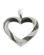 Diamond Heart Pendant Black and White Diamond 0.13cttw 925 Sterling Silver