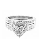 1ct Bridal Set 14K White Gold Heart Shaped halo Engagement Ring And Wedding Band Set