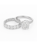 14K White Gold Duo Set Oval Cut Lab Diamond Engagement Ring & Matching Band – 4.69 CTW Total, 2.0 CT Center, Oval Eternity Wedding Set