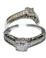 Princess Cut Solitaire Engagement Ring Halo Designer Inspired Filegree Ornate