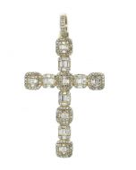 10K Gold 2.5ct w Diamond Cross Pendant Mens Baguette and Round Diamonds 2.4 Inch Tall