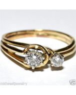Diamond Engagement ring 0.35ct Real Diamonds 14K Gold Estate Sz 10 2 Solitaires