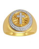 10K Gold Cross Ring 17mm Wide 0.3ct Diamonds Mens Ring With Cross