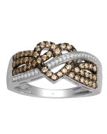 Cognac Diamond Heart Ring 0.5ct 10K White Gold Brown & White Diamonds