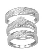 Trio Wedding Set Three piece Mens Band and Womens bridal rings 10K White gold .5ct