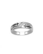 10K White Gold Wedding Band With Cross Mens Ring 6.5mm Wide 0.13ct Diamonds