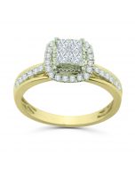 14K Gold Engagement Ring 0.50ct W Princess Cut Diamond Halo Style