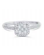 14K White Gold Engagement Ring for Her Halo Styel Square Round Cluster Center 0.43ctw