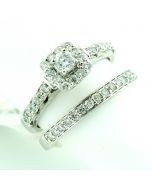 Real diamond Wedding ring set White gold 0.88ctw White gold Engagement and band