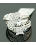 His and Her Trio Rings Set 10k White Gold 3/4cttw Diamonds Mens Womens Rings