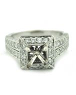 14K White Gold Semi Mount Wedding Ring 1.00ctw Side Diamonds Fits 1ct Solitaire Round or Princess 