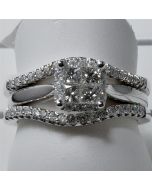 Wedding Ring Set 0.8ctw 14K White Gold 3pc Bridal set Princess Cut Cntr 2 bands