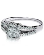 Princess Cut Engagement Ring Halo Split Shoulder 14K White Gold .35ct Wedding