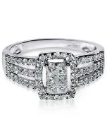 14K White Gold Diamond Engagement Ring .50ct Princess Cut Ctr Split shoulder