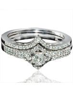 Bridal Set Wedding 2pc 14K White Gold round Solitaire low set 0.5ctw contempo
