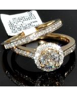 1.4ctw Bridal Wedding Set 2pc .96ct Round Solitaire Halo SI Clarity Vintage new