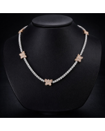 2.6 Carats Diamonds 10k White and Rose Gold Butterfly Tennis Necklace 17" 