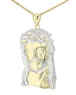 10K Yellow And White Gold Jesus Head Charm Pendant With Cubic Zirconia 
