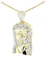 10K Yellow Gold Jesus Head Charm Pendant With Round Cubic Zirconia 
