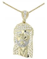 10K Yellow Gold Jesus Face Charm Pendant With Cubic Zirconia Jesus Head
