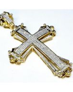 Gold Cross Charm 2.5 Tall 1.75ct Real Diamonds 10K Yellow Gold Mens big Pendant