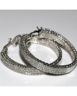 Diamond Hoop Earrings large 0.4ct Ornate Millgrain Style with Round diamonds 33mm big White Gold finish silver