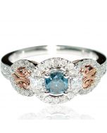 10K White Gold Blue and White Diamond Bridal Engagement Ring Rose Gold tone 0.90ctw