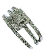Princess Cut Diamond Wedding Rings set Engagement ring & 2 Band White gold .94ct
