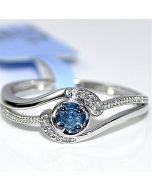 Blue diamond Engagement Ring Promise Ring 0.15ct 10K White gold split shoulder