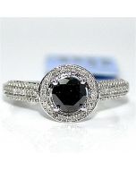 1ct Diamond Engagement Ring Black diamond solitaire halo White gold 10K Vintage