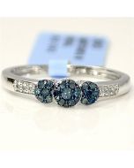 blue diamond Ring Engagement promise ring 0.21ct 10K White gold 3 stone 