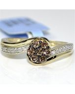 brown diamond ring yellow gold cognac with white flower set .33ct 10K
