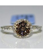 cognac diamond halo engagement ring fashion anniversary 0.5ct 10K Yellow gold