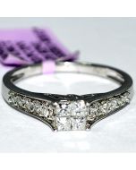 Princess Cut Diamond Engagement Ring 0.5ct 14K White Gold Round Side diamonds