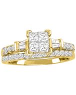 1ct bridal wedding ring set Princess cut diamond Engagement and Band Yellow gold