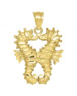10kt Yellow Gold Womens Mens Unisex Charm 2 Two Double Sea horse Fashion Charm Pendant