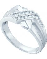 Mens Diamond Ring 0.19CTW ROUND DIAMOND MENS Wedding RING 14K White-gold