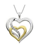 real diamond heart pendant with necklace set sterling silver yellow gold finish 0.03ct 18 inch