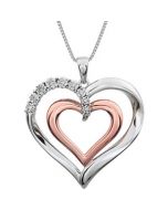 Diamond Heart Pendant with necklace set 0.06ct Sterling silver rose gold finish 18 inch