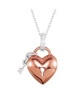 Diamond heart and key pendant and necklace set 18 inch 0.03ct Rose gold finish silver