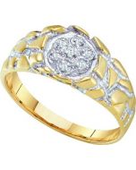 Mens Diamond Ring 0.04CTW ROUND DIAMOND MEN'S Wedding CLUSTER RING Yellow Gold
