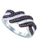 Champagne Diamond Cognac and White Wedding band ring Sterling silver .78ct