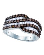 Real diamond Cognac and white Band Ring Wedding anniversary right hand 1ct w