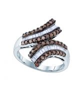 Cognac and White diamond Fashion ring cocktail anniversary 0.72ct w White gold finish silver