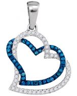 blue diamond heart pendant twin hearts intertwining 0.2ct 10K White gold