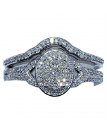 White Gold Wedding ring Set ladies 0.33ct w real diamond halo 2 piece vintage