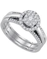 Wedding ring set 3 in 1 engagement ring and 2 matching wedding bands 14K White gold 0.5ct